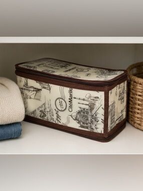Home Basics Brown Small Cities Zippered Storage Box NWT